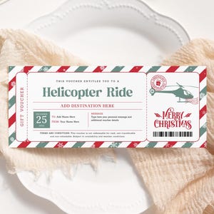Biglietto di Natale per giro in elicottero MODIFICABILE, Buono regalo per elicottero stampabile, Modello buono viaggio, Buono regalo di Natale per vivere un'esperienza