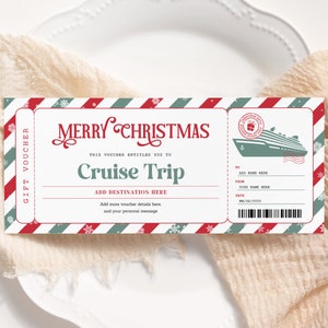 Kreuzfahrt-Weihnachtsticket EDITIERBAR, Kreuzfahrt-Bordkarte, Urlaubskreuzfahrt-Enthüllung, Überraschungsreise-Gutschein, Reisegeschenk-Gutschein zum Ausdrucken