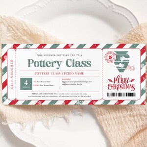 Voucher natalizio per lezione di ceramica MODIFICABILE, modello di certificato regalo per lezione di ceramica, invito stampabile per lezione di ceramica, buono regalo di Natale