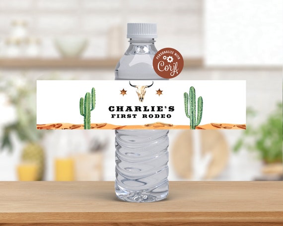First Rodeo Water Bottle Labels EDITABLE, Western Birthday Party Labels ...