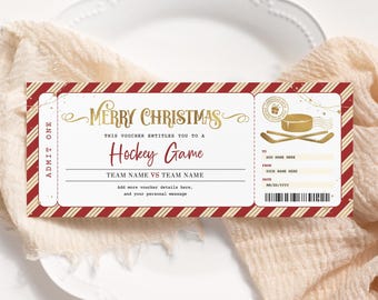 Hockey Game Christmas Voucher EDITABLE, Printable Hockey Gift Certificate, Holiday Ticket, Surprise Game Ticket Voucher, Christmas Gift Card