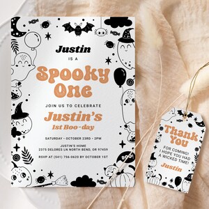 Spooky One Halloween Birthday Invitation EDITABLE, Ghost 1st Birthday Invitation, Printable Spooktacular First Birthday Party Invite BH13