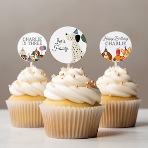Hund Party Cupcake Toppers EDITIERBAR, Welpen Cupcake Toppers druckbar, Lets Pawty Birthday Party Decor, Hund Thema Geburtstag LP08