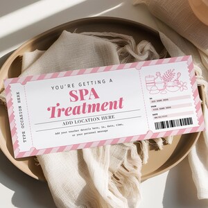 Chèque-cadeau pour une journée au spa MODIFIABLE, bon rose pour une journée au spa, modèle de certificat de massage imprimable, bon pour une journée au spa, carte-cadeau spa, toutes les occasions