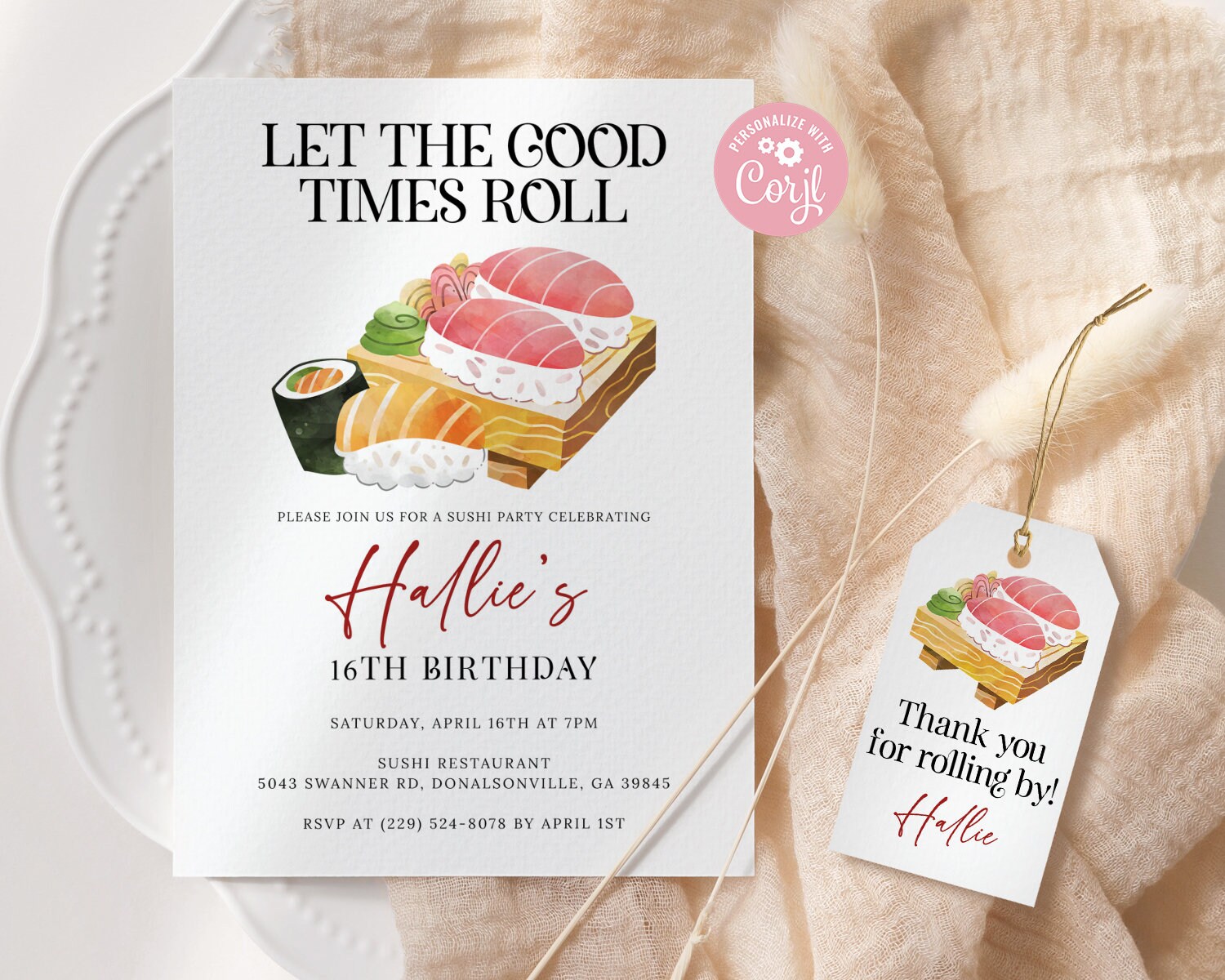 Sushi Birthday Invitation Editable Sushi Party Invitation Etsy