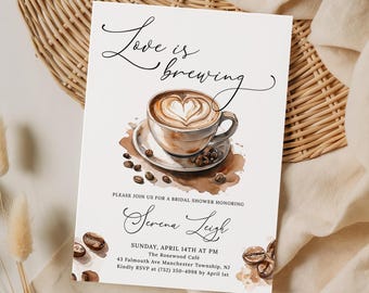 Kaffee Brautdusche Einladung Vorlage, EDITIERBARE Liebe braut Brautdusche Einladung, Kaffee Themed Brautdusche Digital Invite LB14
