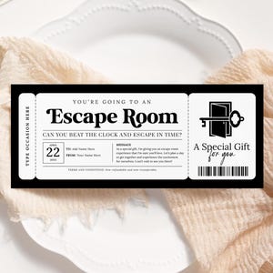 Entrada para Escape Room EDITABLE, Cupón para Escape Room Imprimible, Invitación a la Sala de Juegos, Cupón de Certificado de Regalo Personalizado, Para Cualquier Ocasión