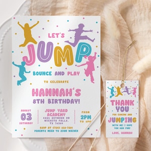 Jump Birthday Invitation EDITABLE, Trampoline Park Birthday Invitation Printable, Bounce House Party, Girls Jump And Play Party JT03