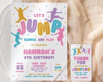 Jump Birthday Invitation EDITABLE, Trampoline Park Birthday Invitation Printable, Bounce House Party, Girls Jump And Play Party JT03