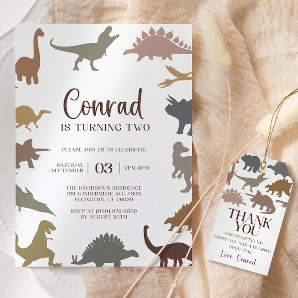 Dinosaur Birthday Invitation EDITABLE, Printable Dino Party Invitation, Modern Minimalist Dinosaur Invite, Jurassic Birthday Party Invite