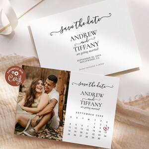 Fotokalender Save The Date Template EDITIERBARE, minimalistische Hochzeitsankündigung druckbare, moderne rustikale Hochzeit, Instant Download
