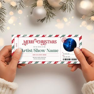 Weihnachtskonzertkarte BEARBEITBAR, Feiertagsüberraschungskarte, Konzertkartenvorlage zum Ausdrucken, Weihnachtskarten, Konzertgeschenkkarte Bild 2