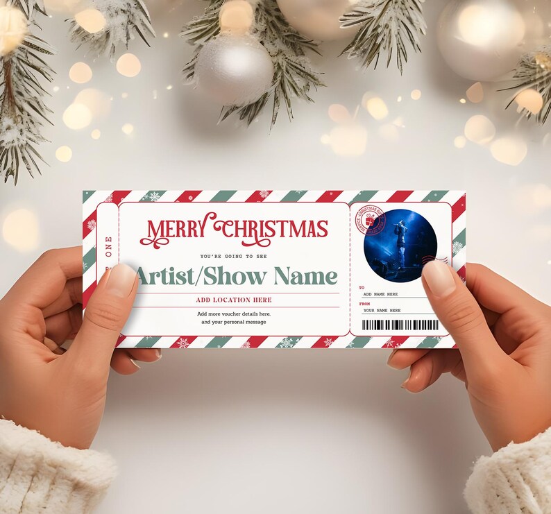 Weihnachtskonzertkarte BEARBEITBAR, Feiertagsüberraschungskarte, Konzertkartenvorlage zum Ausdrucken, Weihnachtskarten, Konzertgeschenkkarte Bild 2