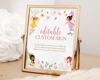 Custom Fairy Birthday Party Sign EDITABLE, Magical Fairy Baby Shower Sign Printable, Garden Party Sign, Whimsical Enchanted Party Decor FM11