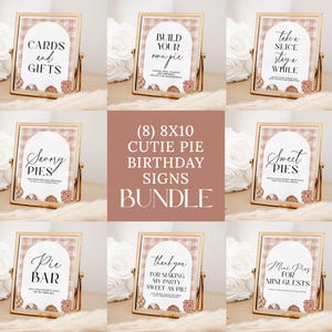 Set di cartelli per compleanno Cutie Pie, 8 modelli di cartelli per tavolo di compleanno Sweetie Pie, decorazioni per feste a tema torta stampabili, compleanno autunnale, cartelli 8x10 CP09