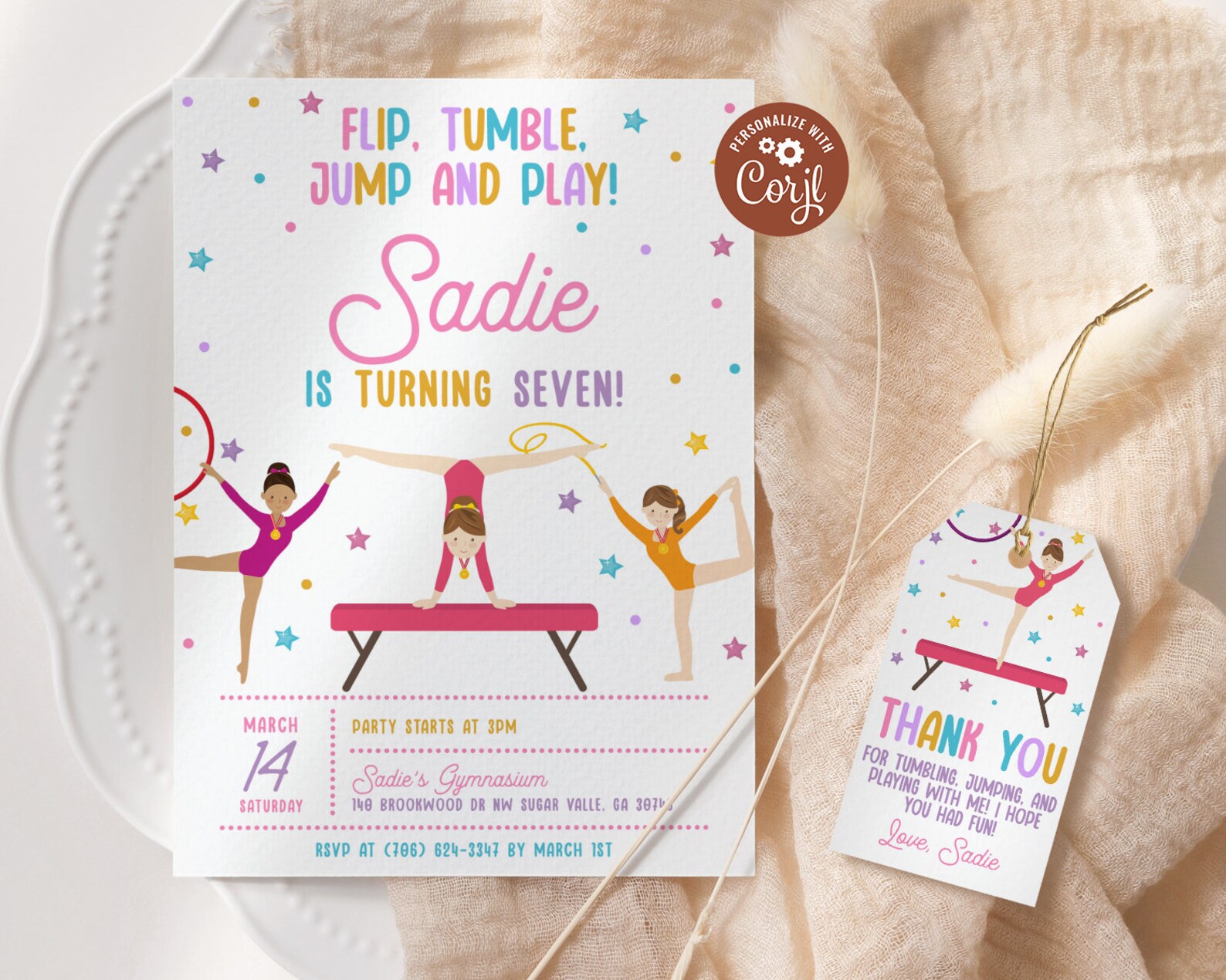Gymnastics Birthday Invitation EDITABLE Printable Gymnastics - Etsy