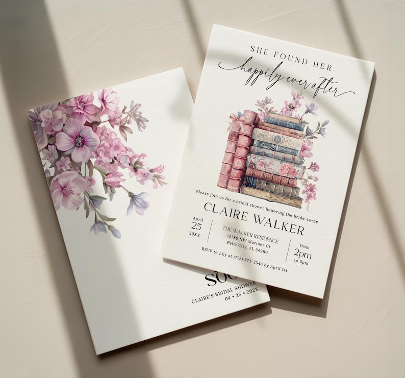 Her Next Chapter Bridal Shower Invitation, Storybook Bridal Shower Invitation, Coquette Book Theme Bridal Shower Invite, EDITABLE, Digital Download
