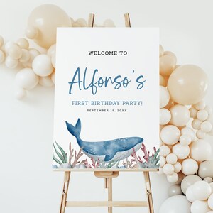 Whale Birthday Welcome Sign EDITABLE, Ocean Party Sign Printable, Whale Party Decor, Sea Animal Birthday, Under The Sea Welcome Poster