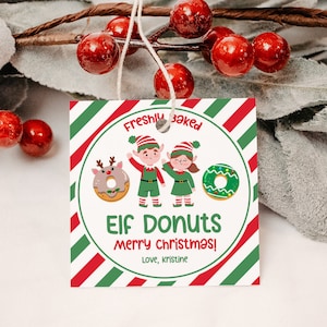 Elf Donuts Gift Tag EDITABLE, North Pole Elf Donuts Stickers, Christmas Elf Donut Printable, Christmas Donut Gift Tag, Elf Donut Label
