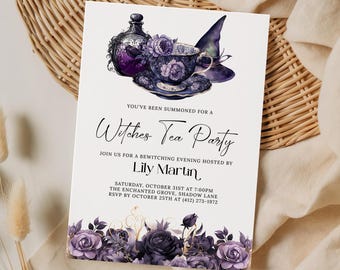Witches Tea Party Invitation Template, EDITABLE Gothic Halloween Tea Party Invitation, Witches Brunch Digital Invitation HT31
