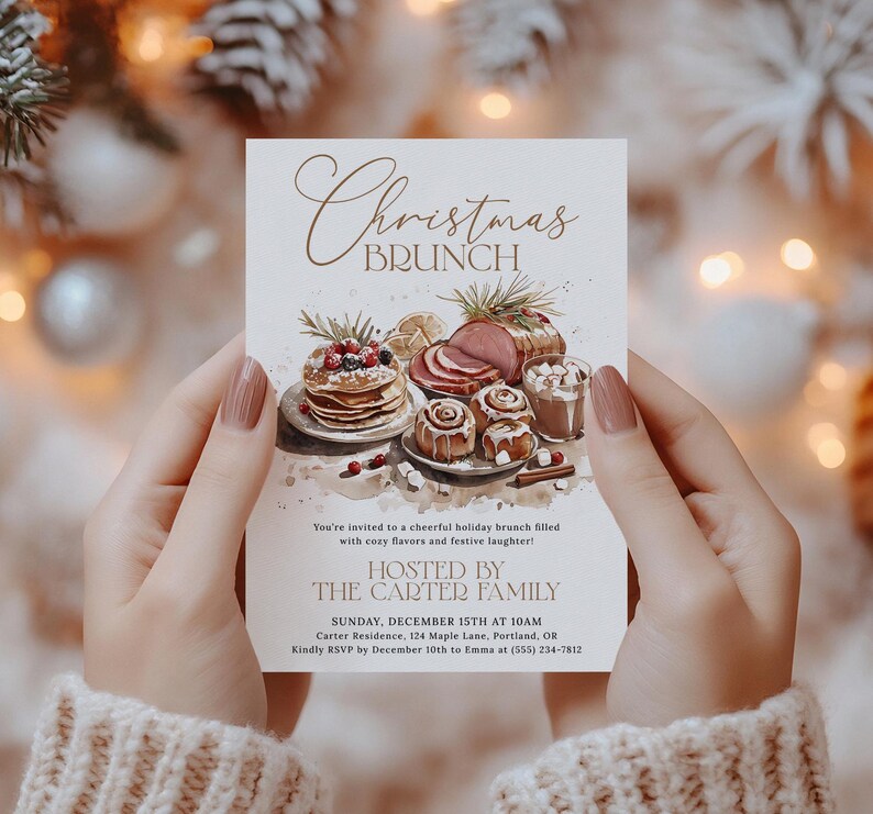 Christmas Brunch Invitation EDITABLE, Holiday Brunch Party Invitation, Printable Christmas Breakfast Invite, Friendsmas Brunch Party