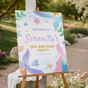 Mermaid Birthday Welcome Sign, Under the Sea Party Welcome Poster, Mermaid Party Decor (EDITABLE)
