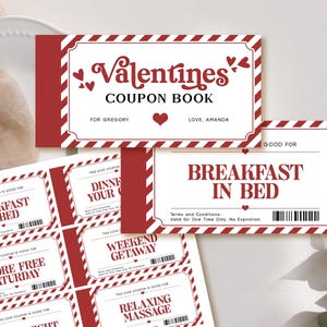 Valentines Coupon Book EDITABLE, Printable Couple Coupon Book Template, Custom Valentine&#39;s Day Love Coupons, Personalized Gift for Him