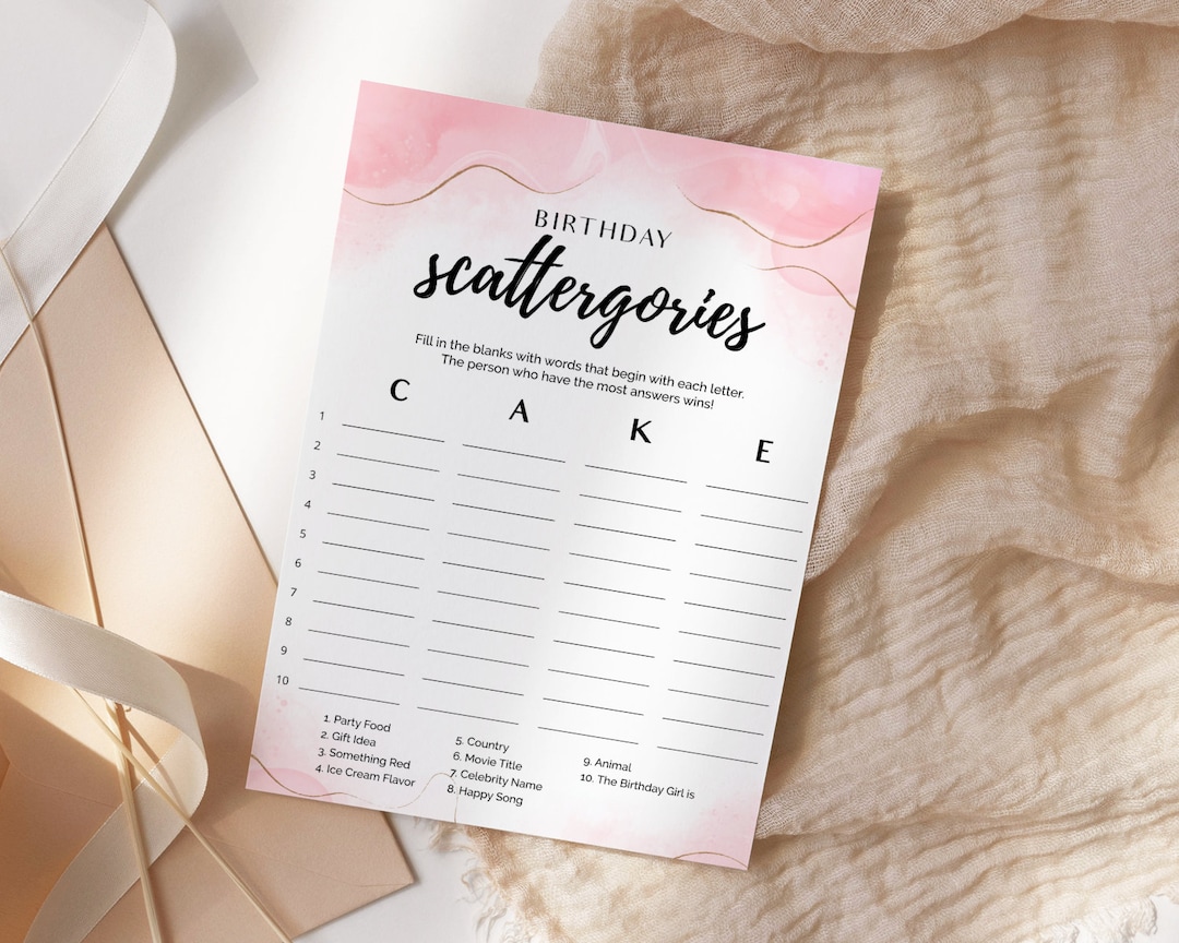 Birthday Scattergories Game, Printable Birthday Girl Party Activity ...