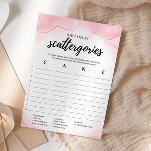 Birthday Scattergories Game, Printable Birthday Girl Party Activity, Birthday Party Games, Rose Gold Birthday Party, INSTANT DOWNLOAD