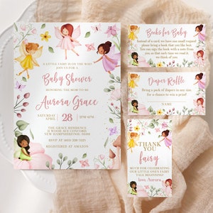Fairy Baby Shower Invitation Bundle EDITABLE, Magical Fairy Girl Baby Shower Invite Suite Printable, Garden Shower, Whimsical Enchanted FM11