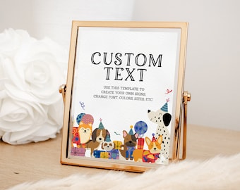 Custom Dog Party Signs EDITABLE, Lets Pawty Birthday Party Decor Printable, Puppy Party Signs, Dog Theme Birthday, Sign Template, 8x10 LP08