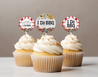 I Do BBQ Cupcake Toppers EDITABLE, Bbq Couple Shower Cake Toppers, Printable Backyard Engagement Party Decor, Barbecue Sunflower Shower DS58