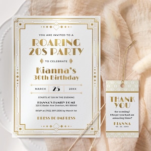 Gatsby verjaardagsuitnodiging BEWERKBAAR, art deco verjaardagsuitnodiging afdrukbare, Roaring 20s Party Invite, uitnodiging jaren 1920, Speakeasy Party