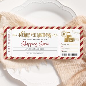 Shopping Spree Christmas Voucher EDITABLE, Shopping Day Gift Certificate Template, Holiday Surprise Ticket, Printable Shopping Spree Coupon