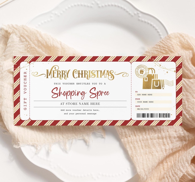 Shopping Spree Christmas Voucher EDITABLE, Shopping Day Gift Certificate Template, Holiday Surprise Ticket, Printable Shopping Spree Coupon