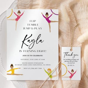 Gymnastics Birthday Invitation EDITABLE, Gymnastics Theme Party Invitation Printable, Girl Gymnasts Birthday Invite, Jump Tumble & Play