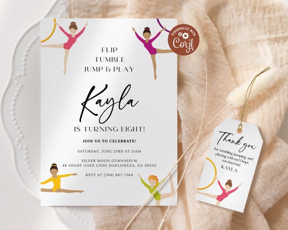 Gymnastics Birthday Invitation EDITABLE, Printable Gymnastics Theme
