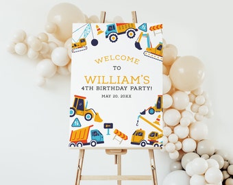 Construction Party Welcome Sign EDITABLE, Dump Truck Birthday Sign Printable, Excavator Digger Poster, Construction Site Party Decor