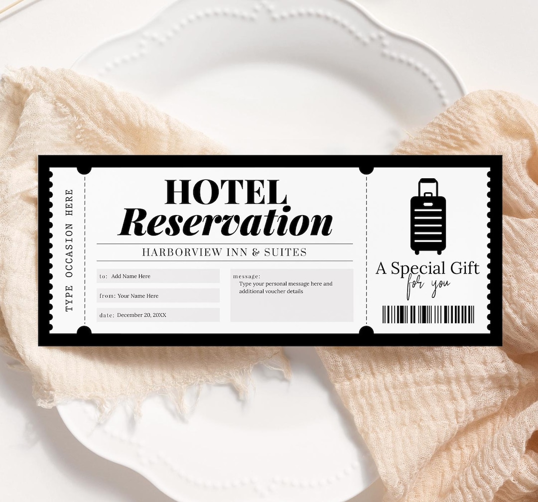 Hotel Reservation Voucher EDITABLE, Hotel Stay Gift Template, Printable Staycation Certificate, Personalized Gift Ticket, Any Occasion HR22 - Etsy hotel-reservation-voucher-editable-hotel-stay-gift-template-printable-staycation-certificate-personalized-gift-ticket-any-occasion-hr22-etsy