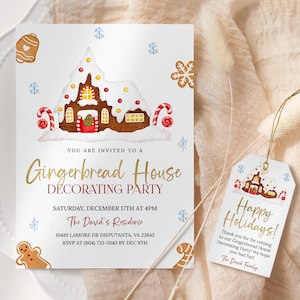 Gingerbread House Decorating Party Invitation EDITABLE, Gingerbread Cookie Decorating Party Invite Printable, Christmas Cookie Baking Party