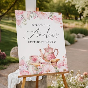 Floral Tea Party Welcome Sign EDITABLE, Blush Pink High Tea Welcome Poster, Afternoon Tea Garden Party, Baby Bridal Shower Birthday AT28