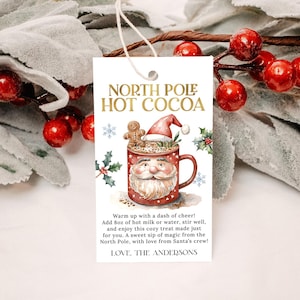 North Pole Hot Cocoa Gift Tag EDITABLE, Santa Christmas Hot Chocolate Gift Tag Printable, Holiday Hot Cocoa Mix, Hot Cocoa Bomb Tag