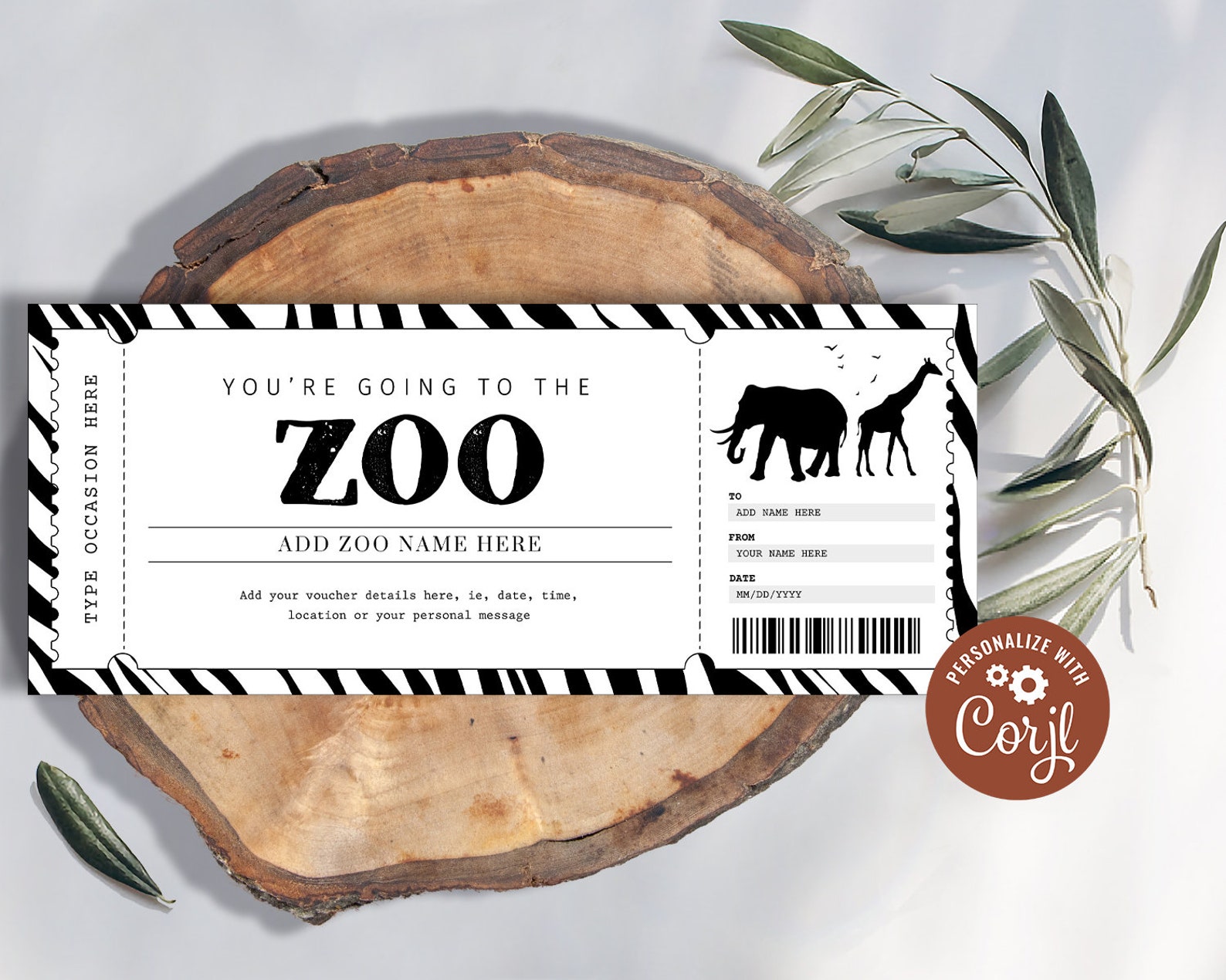 Zoo Trip Ticket Voucher EDITABLE Zoo Gift Certificate Etsy