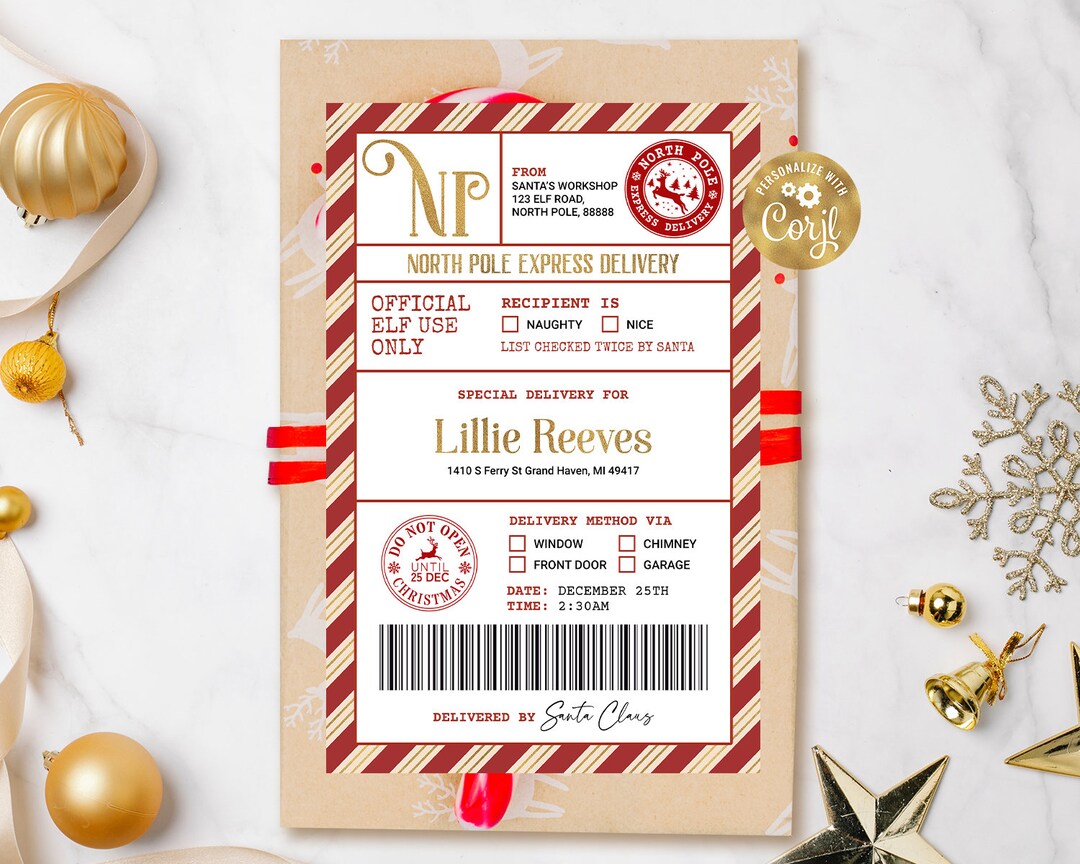 Elf North Pole Shipping Labels EDITABLE Santa Christmas Gift - Etsy