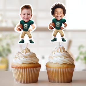 Football Face Cupcake Toppers, Personalized Football Photo Cupcake Toppers, Digital Football Cupcake Topper, Football Birthday Stickers FB19