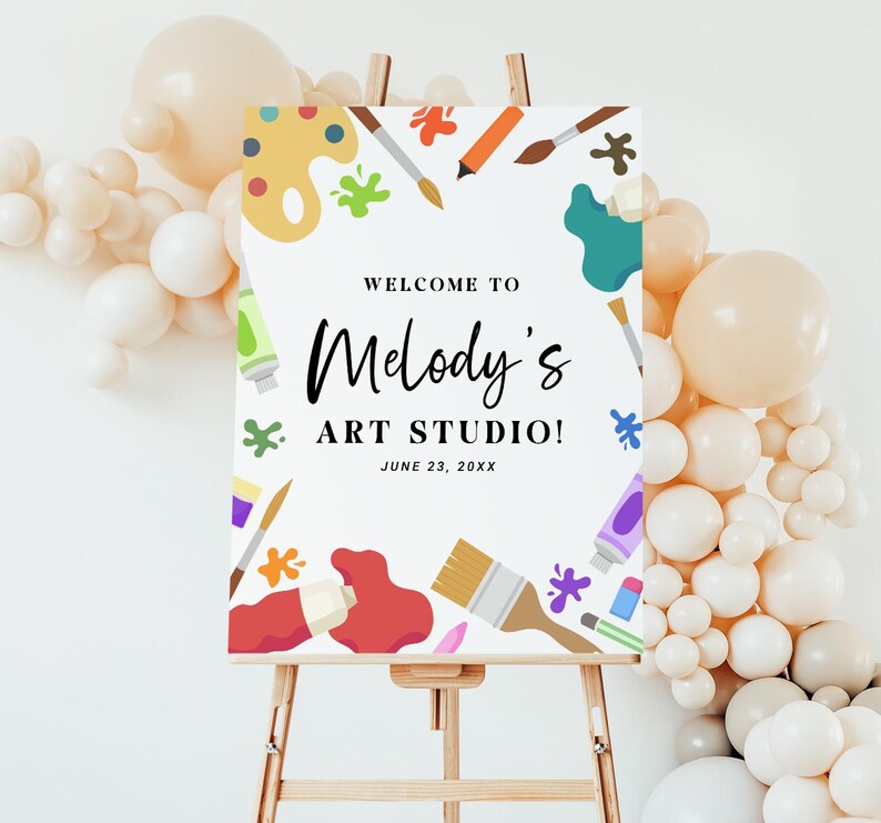 Arts Birthday Party Welcome Sign EDITABLE, Arts and Crafts Birthday Welcome Poster, Painting Birthday Party Decor, Craft Theme Birthday