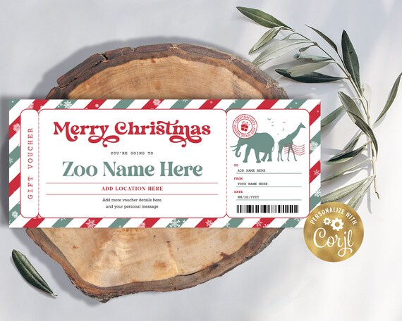 Zoo Christmas Ticket EDITABLE, Zoo Voucher, Surprise Trip to The Zoo