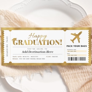 Abschluss Bordkarte EDITIERBAR, Überraschung Abschluss Gold Ticket, Grad Trip Reveal, personalisiertes Flugticket, druckbares Fake Flugticket