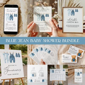 Blue Jean Baby Shower Bundle EDITABLE, Denim Baby Shower Invitation, A Blue Jean Baby is On The Way, Blue Jean Baby Shower Games Decor DB14
