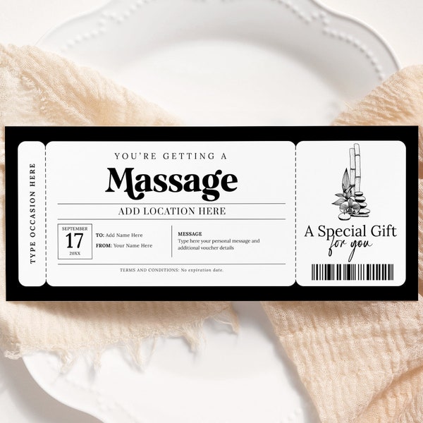 Massage Gift Coupon EDITABLE, Spa Day Certificate Printable, Spa Treatment Coupon, Personalized Massage Voucher, Any Occasion